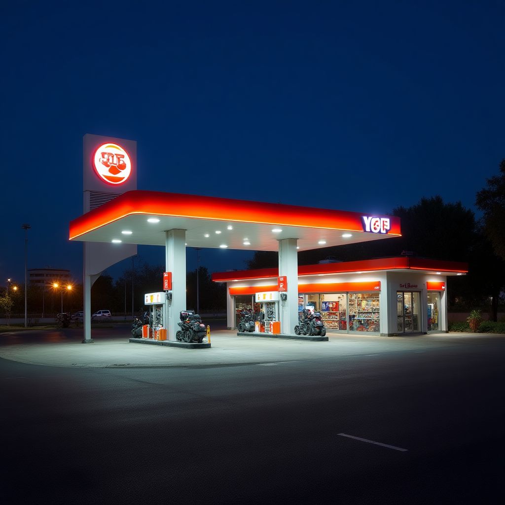 Estación YPF durante la noche